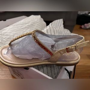 ALDO sandals/ gold gems, cream base